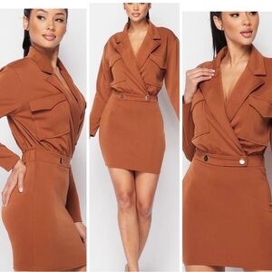 New With Tag! Privy Boss Babe Dark Camel Blazer Mini Dress